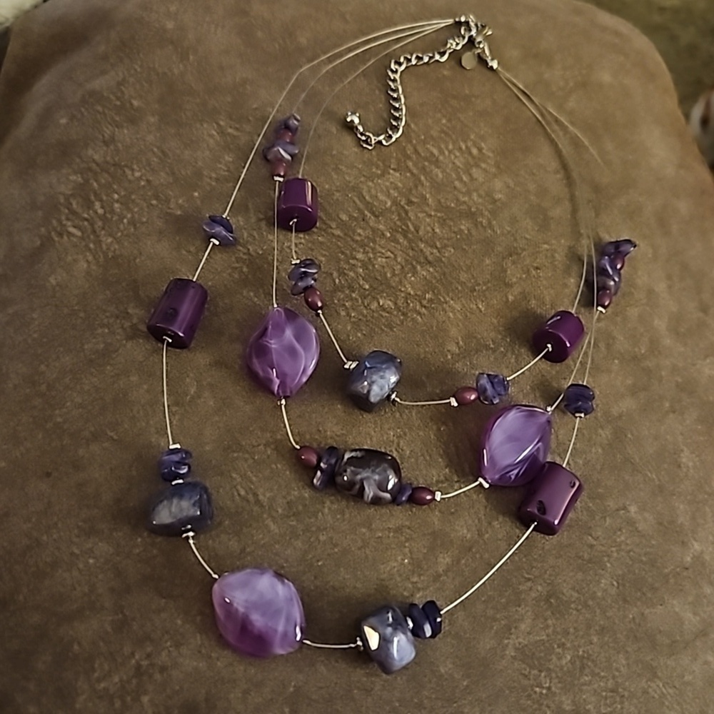 CHICO'S Purple Beaded Station Illusion Floating Layered Festival Necklace - Picture 2 of 6